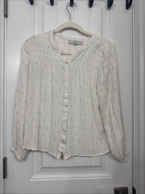 LOFT Cream Button-Front Blouse with Gold Dot Accents